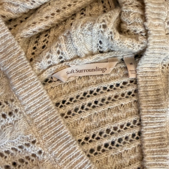 Soft Surroundings Beige V-Neck Hoodie Sweater - Picture 2 of 6